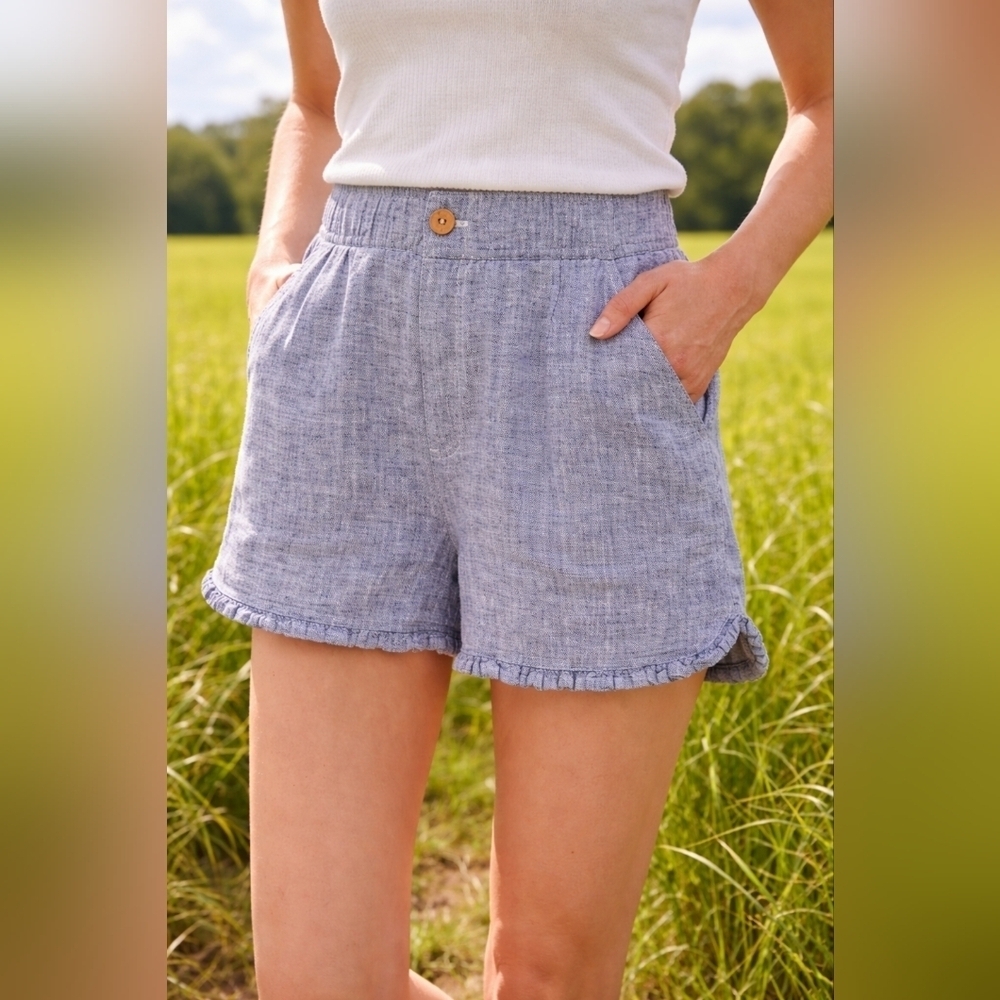 🤩 EUC Daisy & Delilah Blue Linen Women's Shorts Size XL